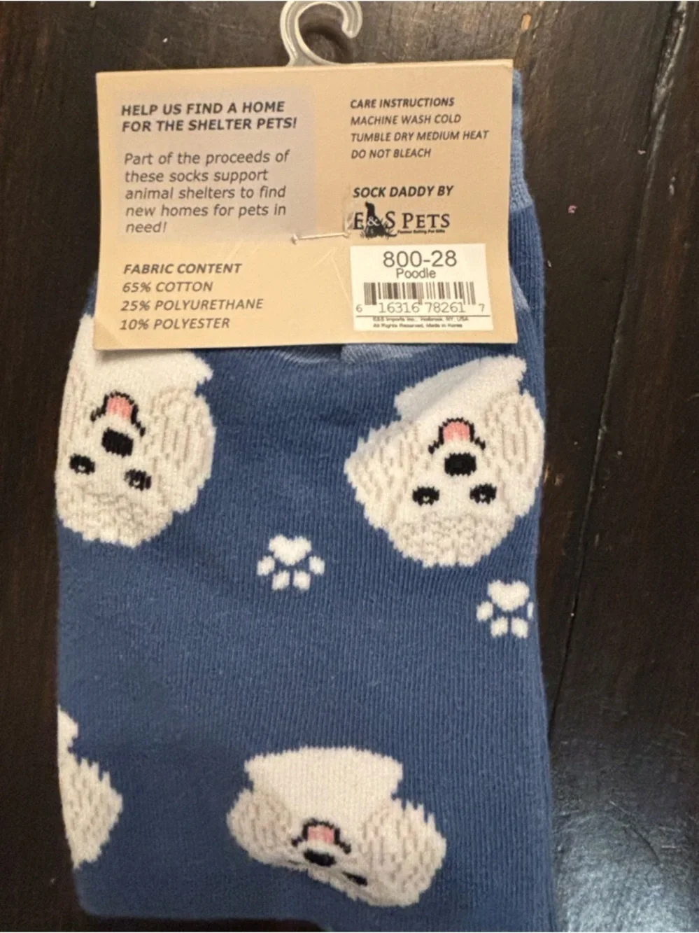 NWT ✨ Sock Daddy Blue with white Poodle Dog Pattern Crew Socks - unisex